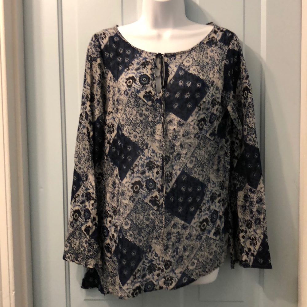Boho blue shirt patchwork design Zoe Beth size s